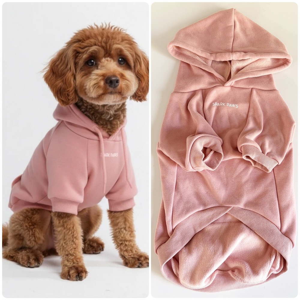 Spark Paws Dog Essential Fleece Lined Hoodie Dusty Rose Pink Pet Sweatshirt 2XL